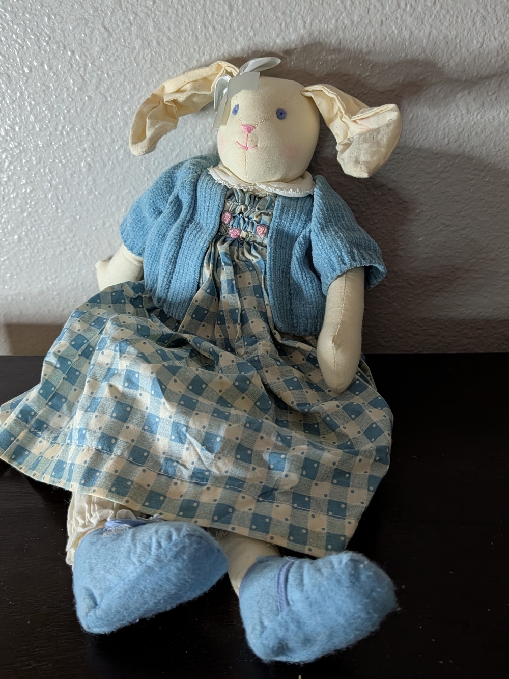 Blue Checkered Dress Bunny Plush with Cardigan